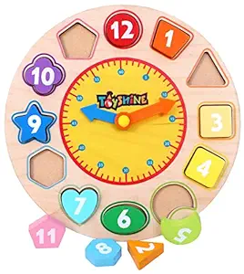Wooden Premium Learning Clock, Educational Digital Analog Numbers, Shape & Color Learning Montessori Toy for Kids- Multi Color