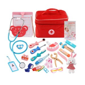 Wooden Doctor and Dentist Pretend Play Set for Kids - Doctor Set for Kids Girl, Doctor Set Toy, Doctor Kit - Educational Role Play Toys for Toddlers Ages 3 and Up,Pretend Play Without Pouch