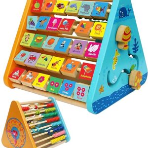 Wooden Activity Centre Triangle Toy 5 in 1 | Alphabet, Blocks, Abacus, Clock, Writing | Toys for Babies Montessori Learning Toy for 1-5 Year Old